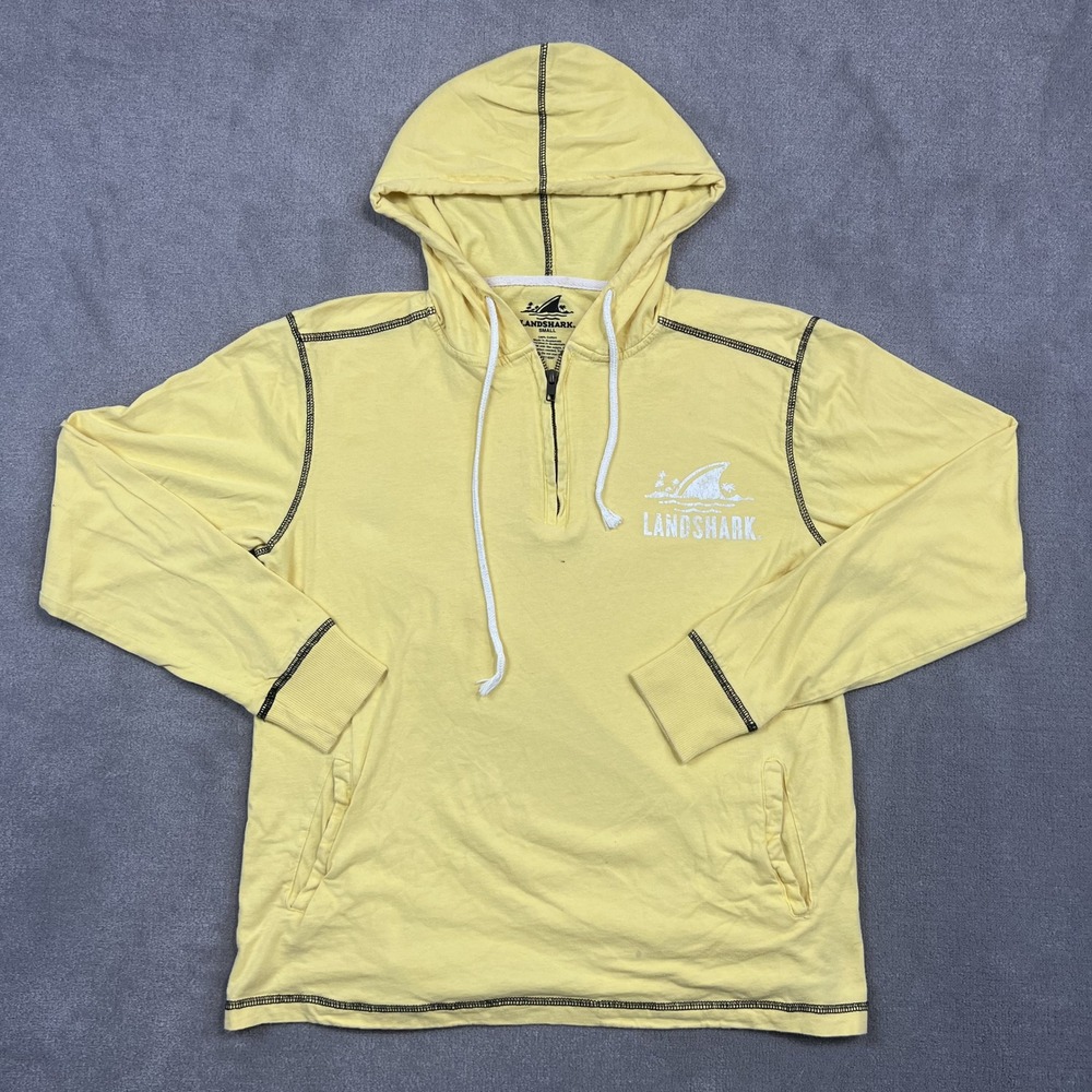 Landshark Lager Long Sleeve Hoodie Mens Small Yellow Let's Beach Surf Graphic